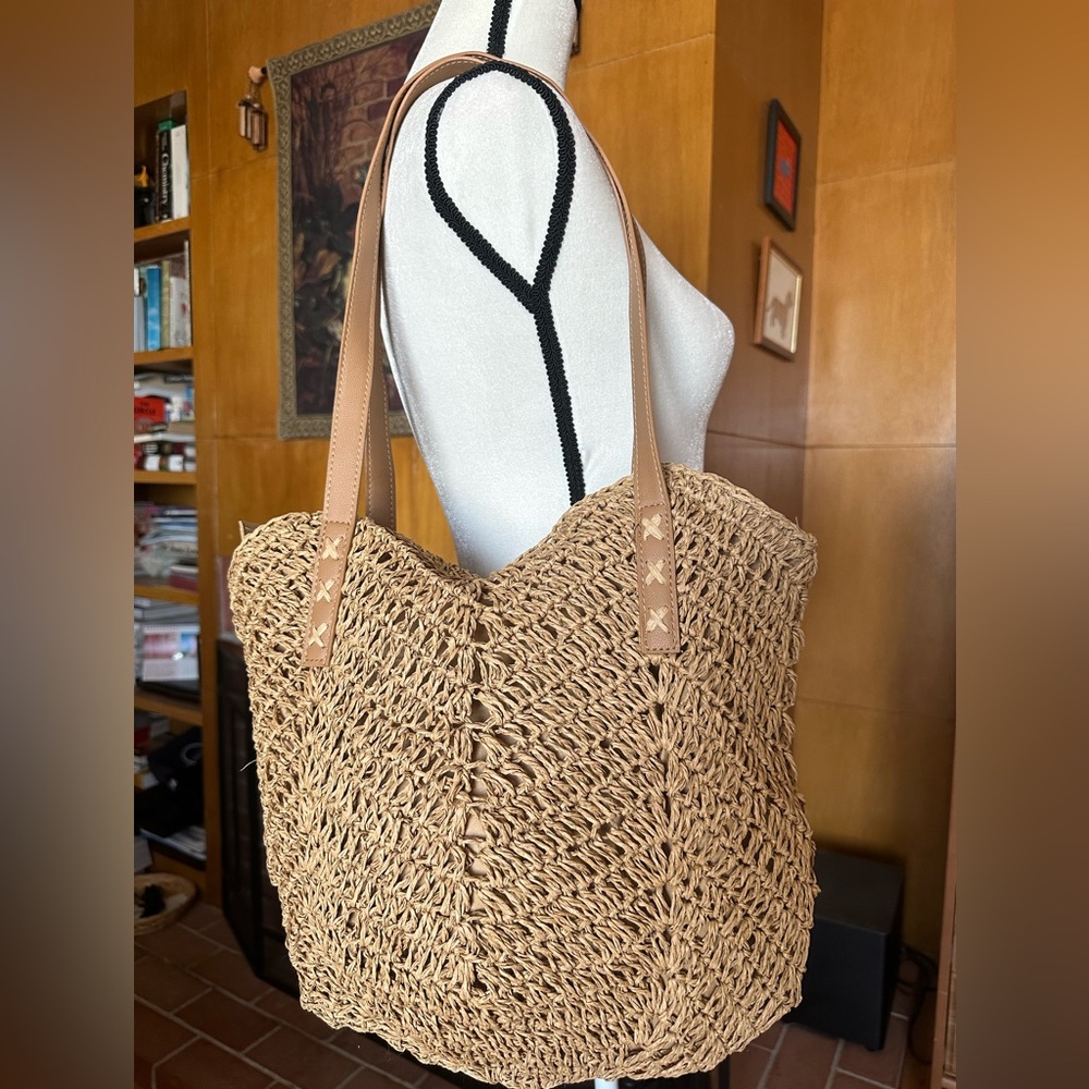NWOT Tan Woven Tote Bag